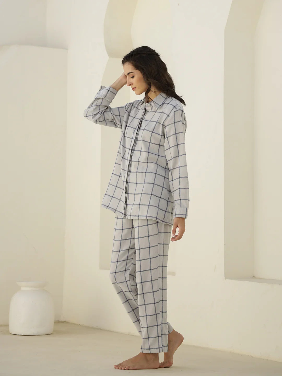 Check Printed Winter Cotton Night Suit Set - SanskrutiHomes 