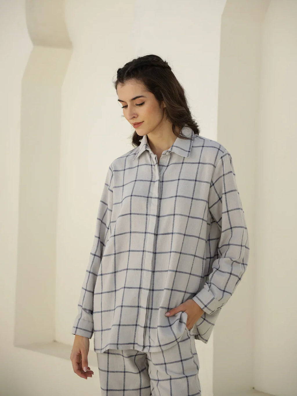 Check Printed Winter Cotton Night Suit Set - SanskrutiHomes 