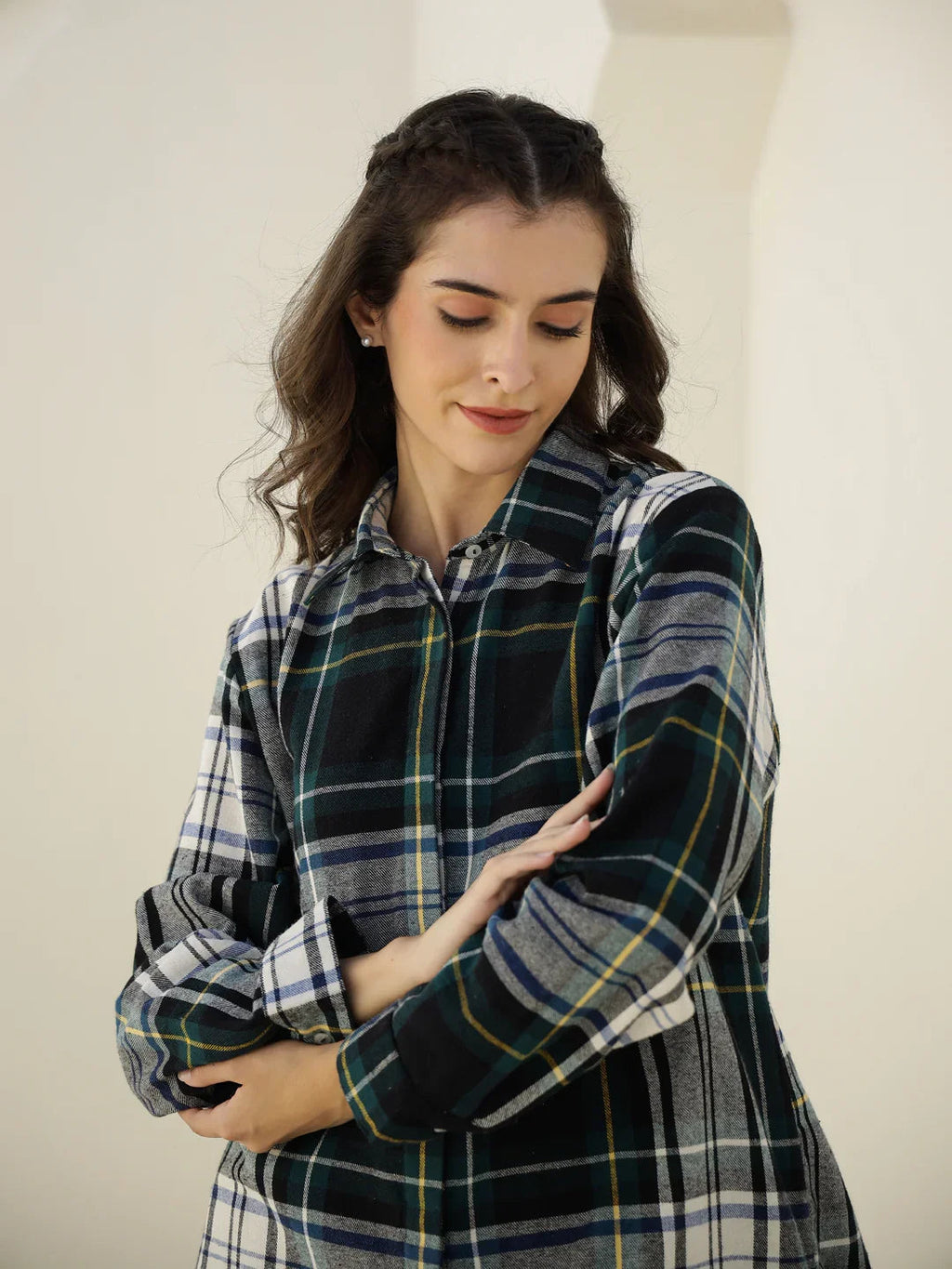 Check Printed Winter Cotton Night Suit - SanskrutiHomes 