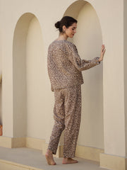 Brown Abstract Print V-Neck Pure Cotton Co-Ord Set For Women