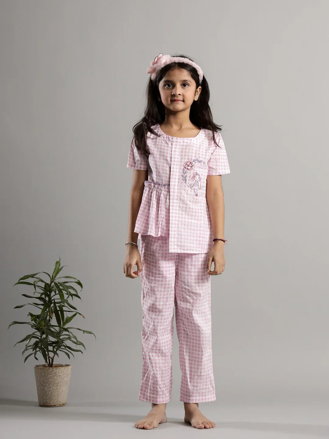 Pink Check Printed Cotton Co-ords Set - SanskrutiHomes 