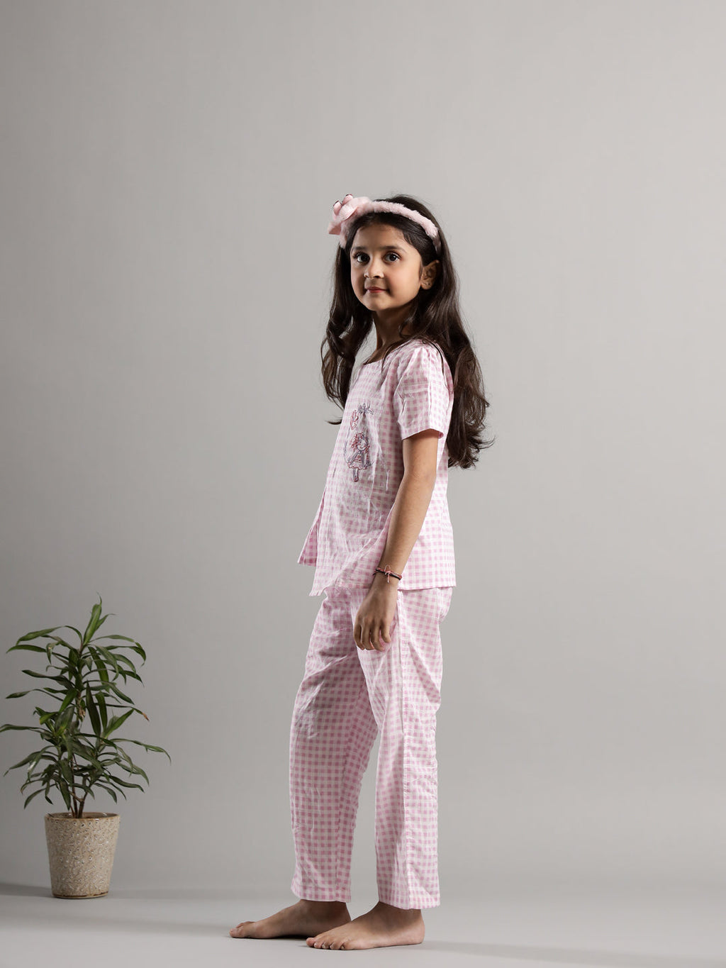 Pink Check Printed Cotton Co-ords Set - SanskrutiHomes 