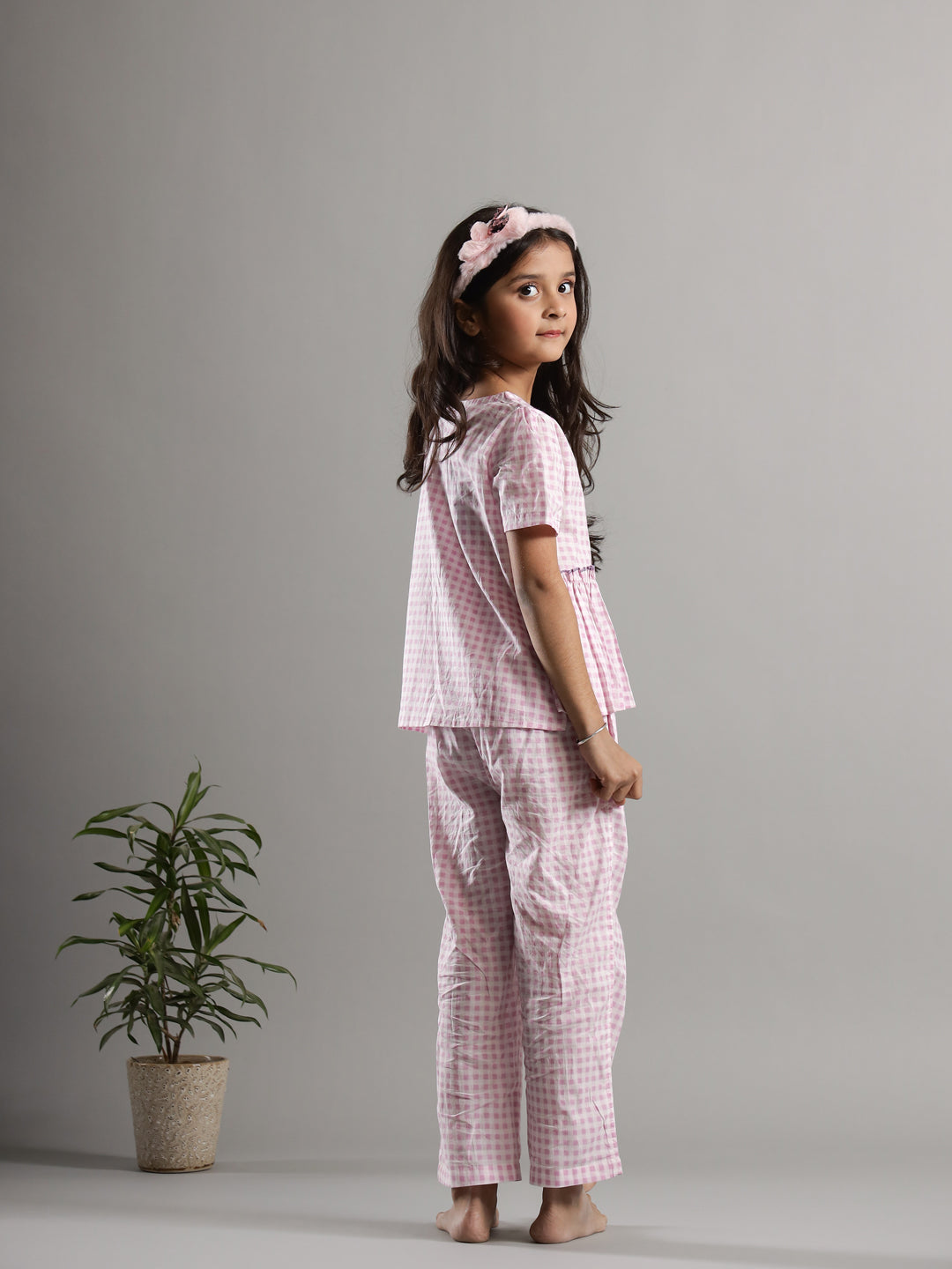 Pink Check Printed Cotton Co-ords Set - SanskrutiHomes 