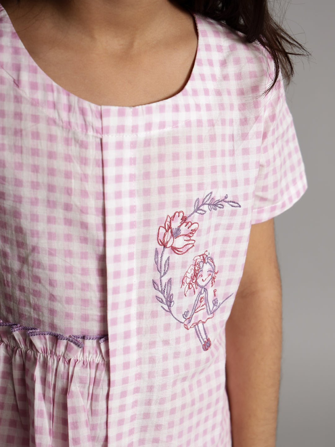 Pink Check Printed Cotton Co-ords Set - SanskrutiHomes 