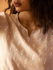 Cream Round Neck Viscose Rayon Printed Ethnic Motifs Night Suit For Women
