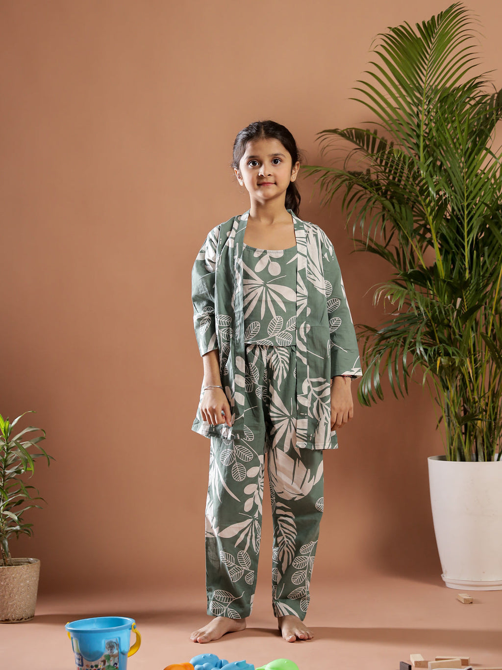 Set of 3 Floral Printed Cotton Night Suit for Kids - SanskrutiHomes 