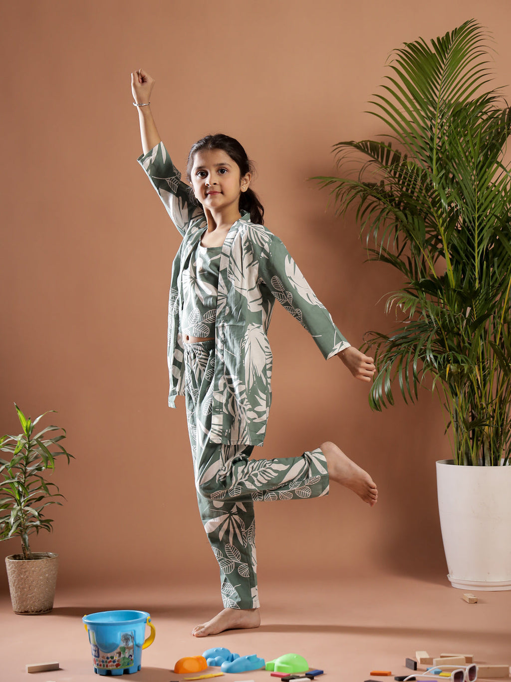 Set of 3 Floral Printed Cotton Night Suit for Kids - SanskrutiHomes 