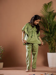 Green Kaftan Winter Night Suit For Kids