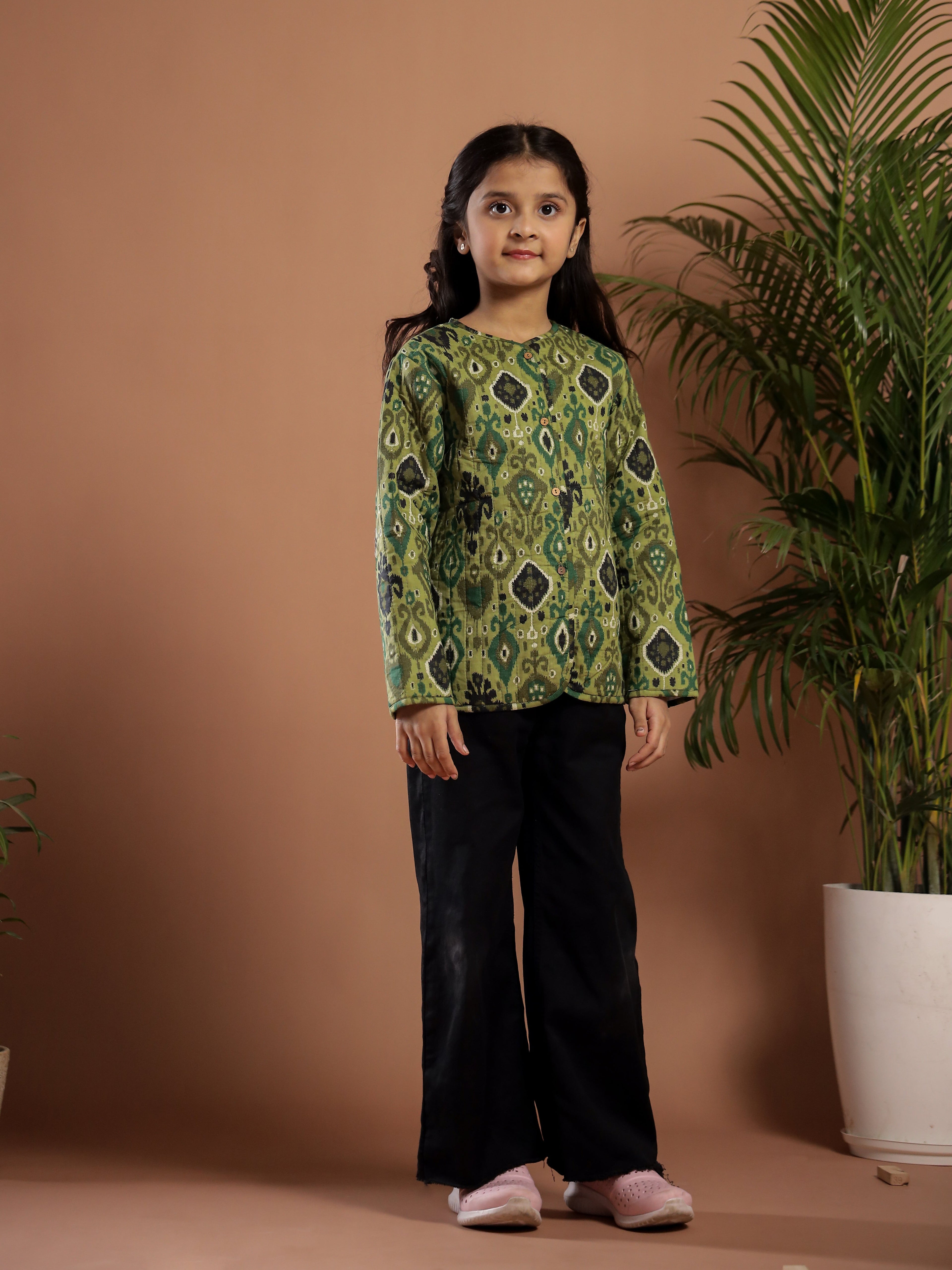 Floral Printed Cotton Winter Jacket for Kids - SanskrutiHomes 