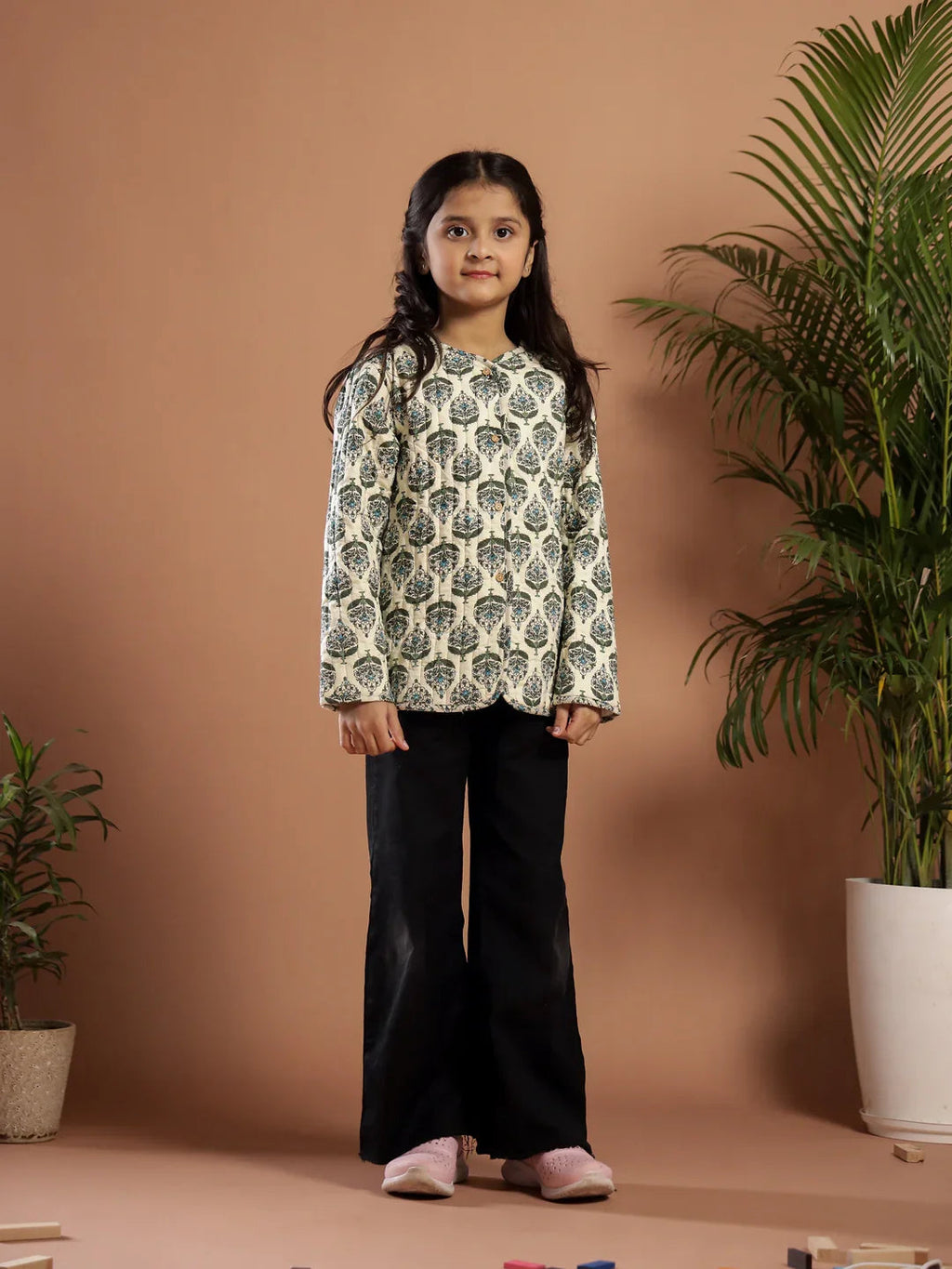 Floral Printed White Cotton Jacket - SanskrutiHomes 