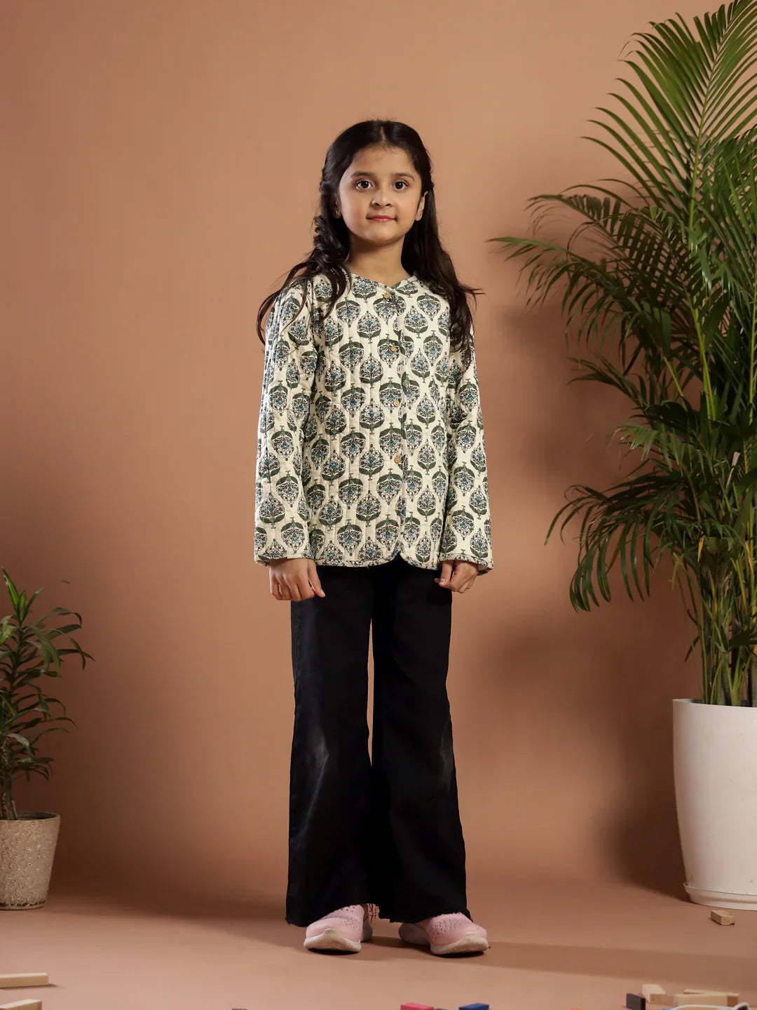 Floral Printed White Cotton Jacket - SanskrutiHomes 