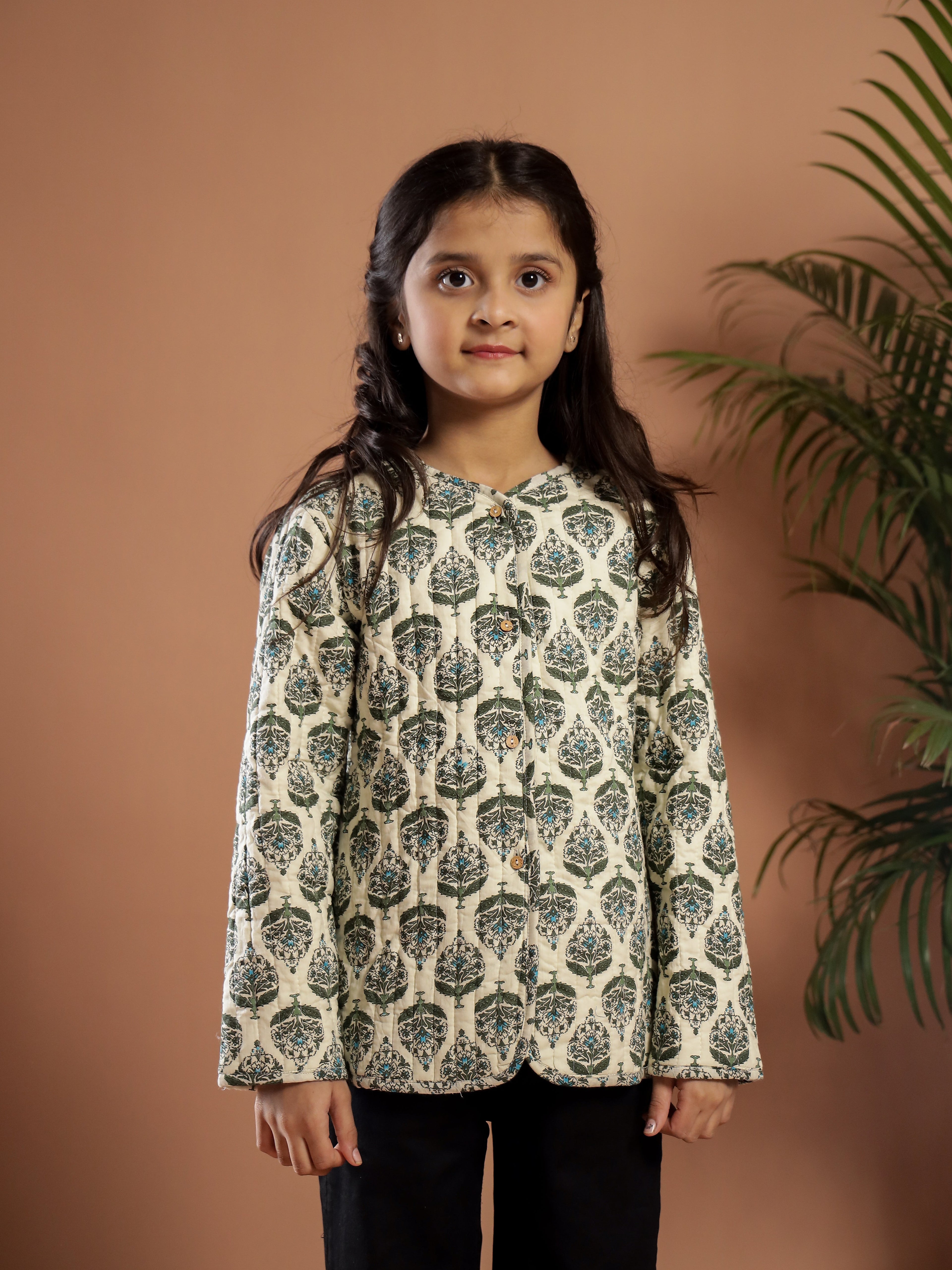 Floral Printed White Cotton Jacket - SanskrutiHomes 