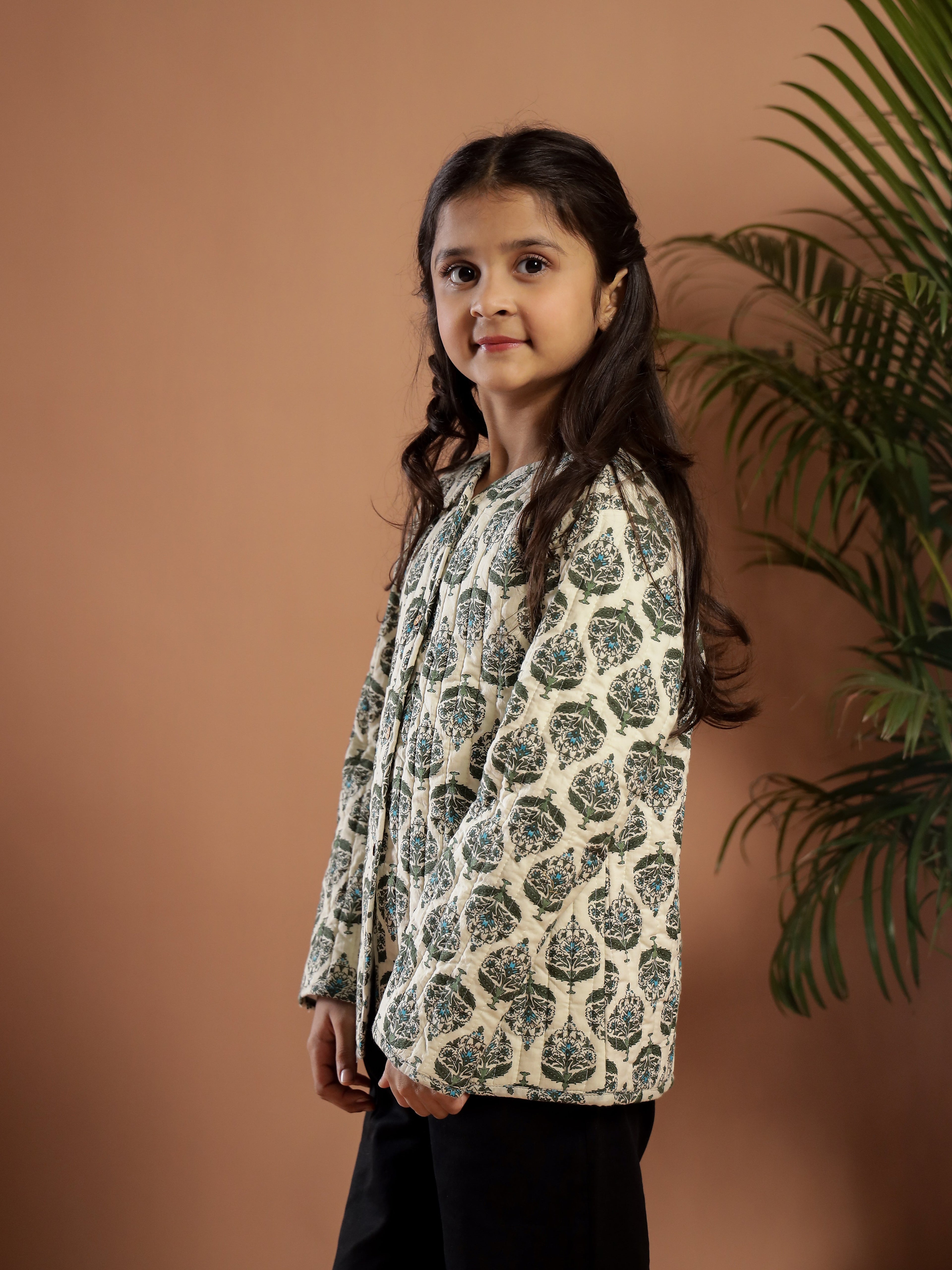 Floral Printed White Cotton Jacket - SanskrutiHomes 