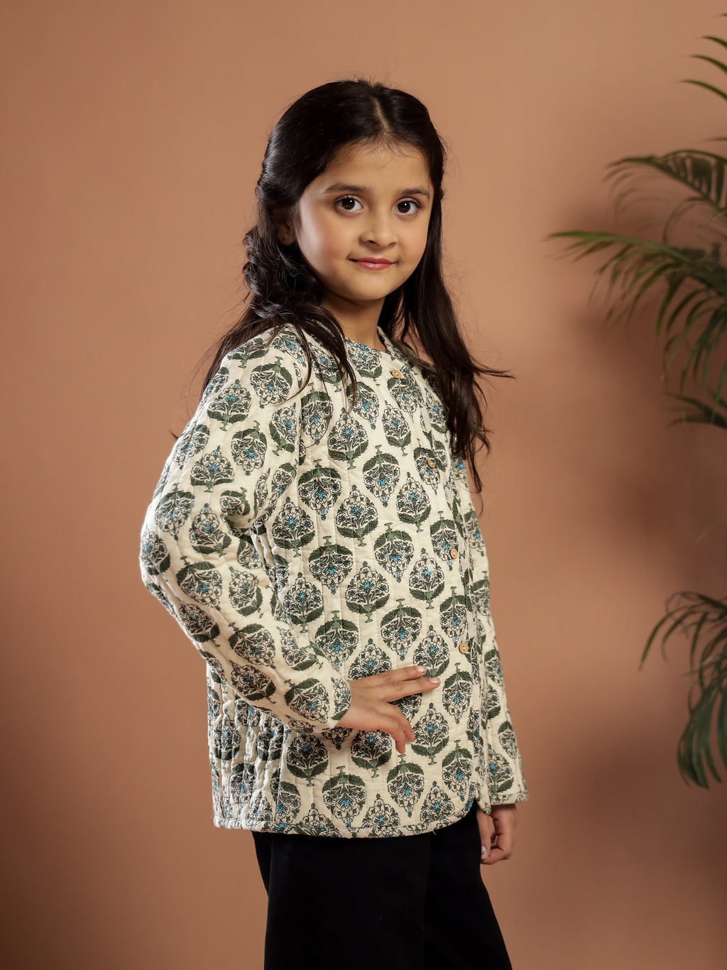 Floral Printed White Cotton Jacket - SanskrutiHomes 