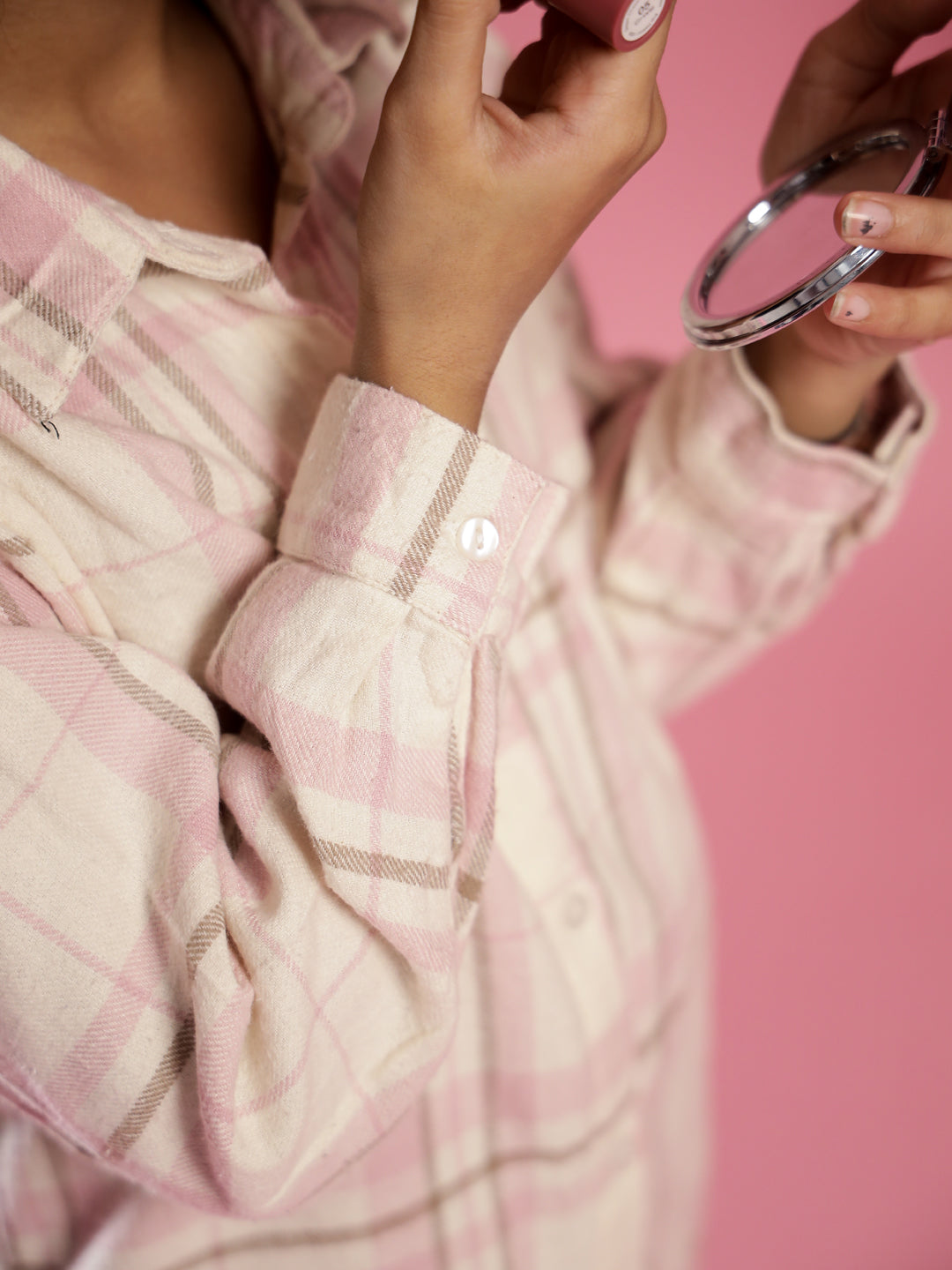 Pink Checked Printed Cotton Winter Night Suit for Kids - SanskrutiHomes 