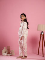 Pink Checked Printed Cotton Winter Night Suit for Kids - SanskrutiHomes 