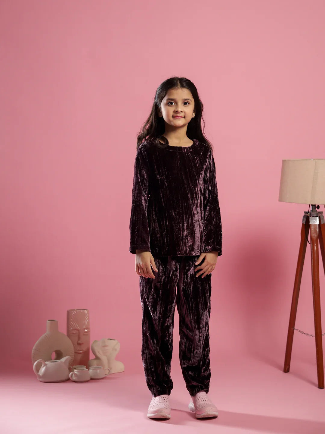 Purple Velvet Night Suit for Kids - SanskrutiHomes 