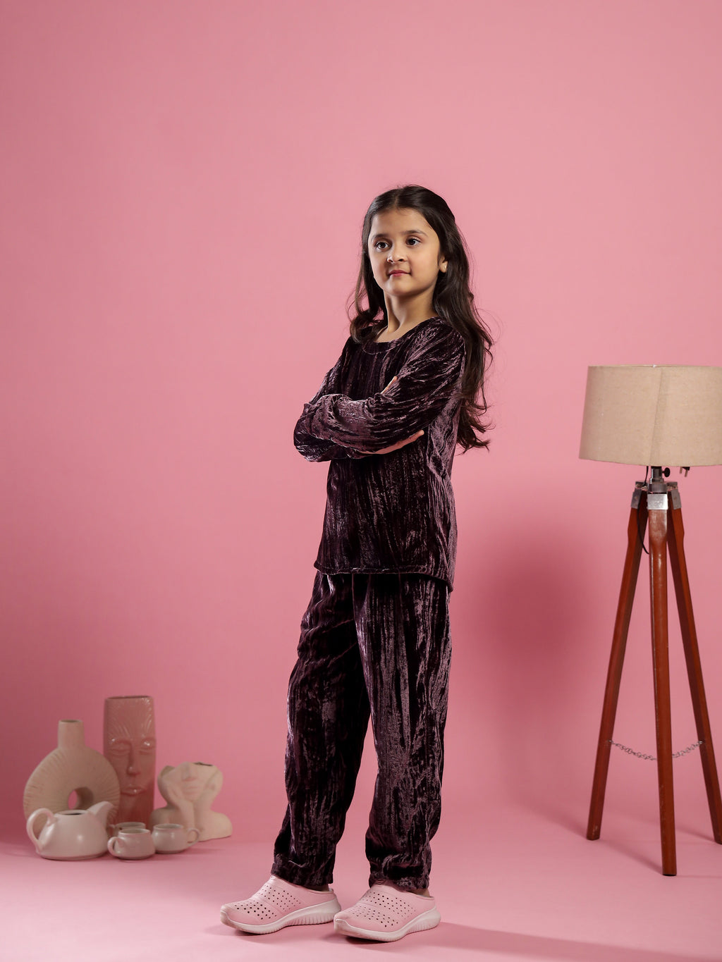 Purple Velvet Night Suit for Kids - SanskrutiHomes 