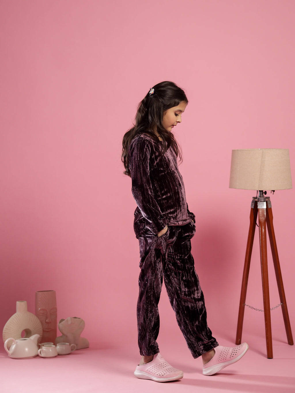 Purple Velvet Night Suit for Kids - SanskrutiHomes 