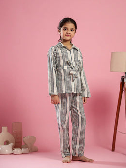White Strips Printed Cotton Co-ords Set - SanskrutiHomes 
