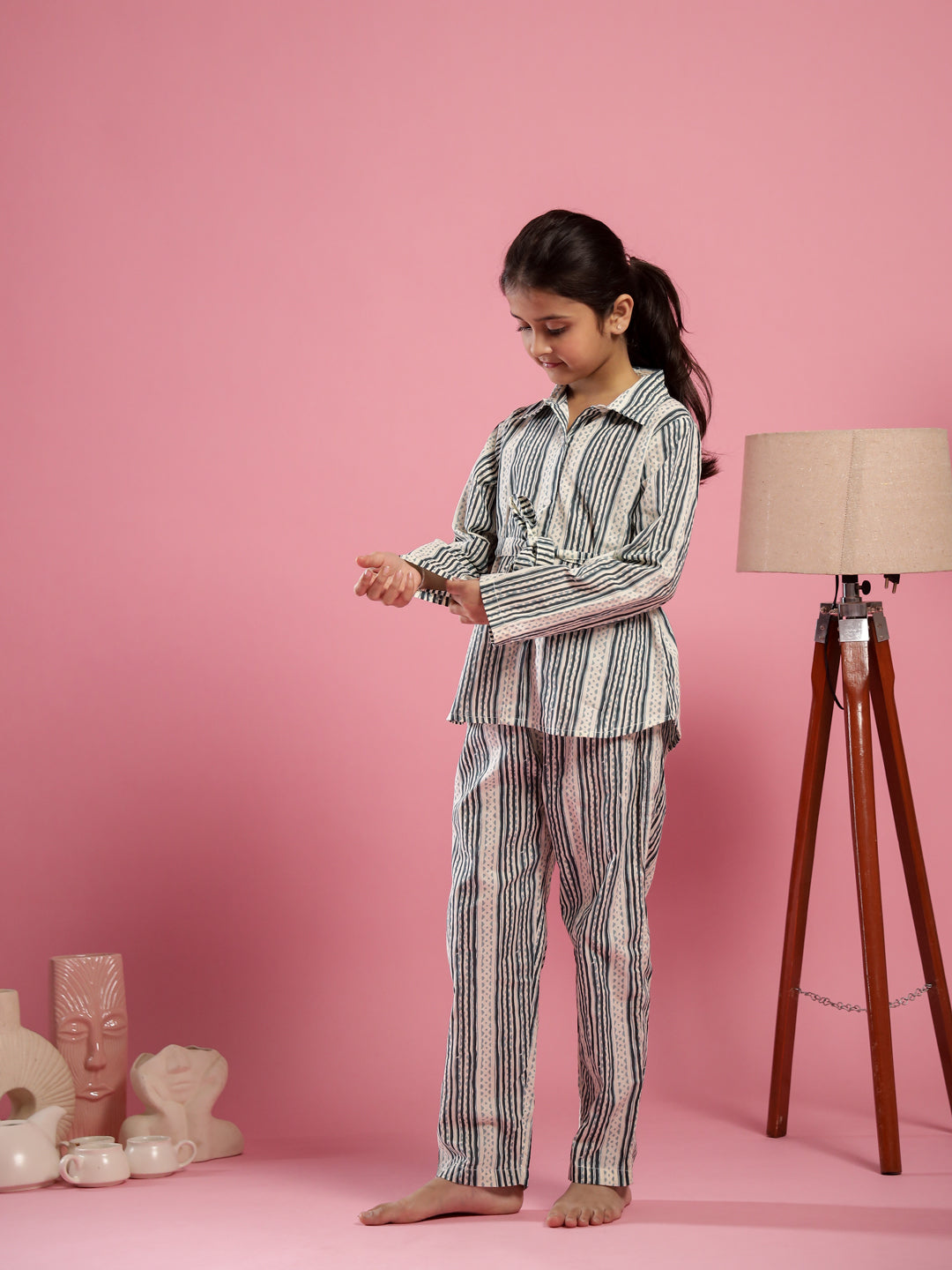 White Strips Printed Cotton Co-ords Set - SanskrutiHomes 