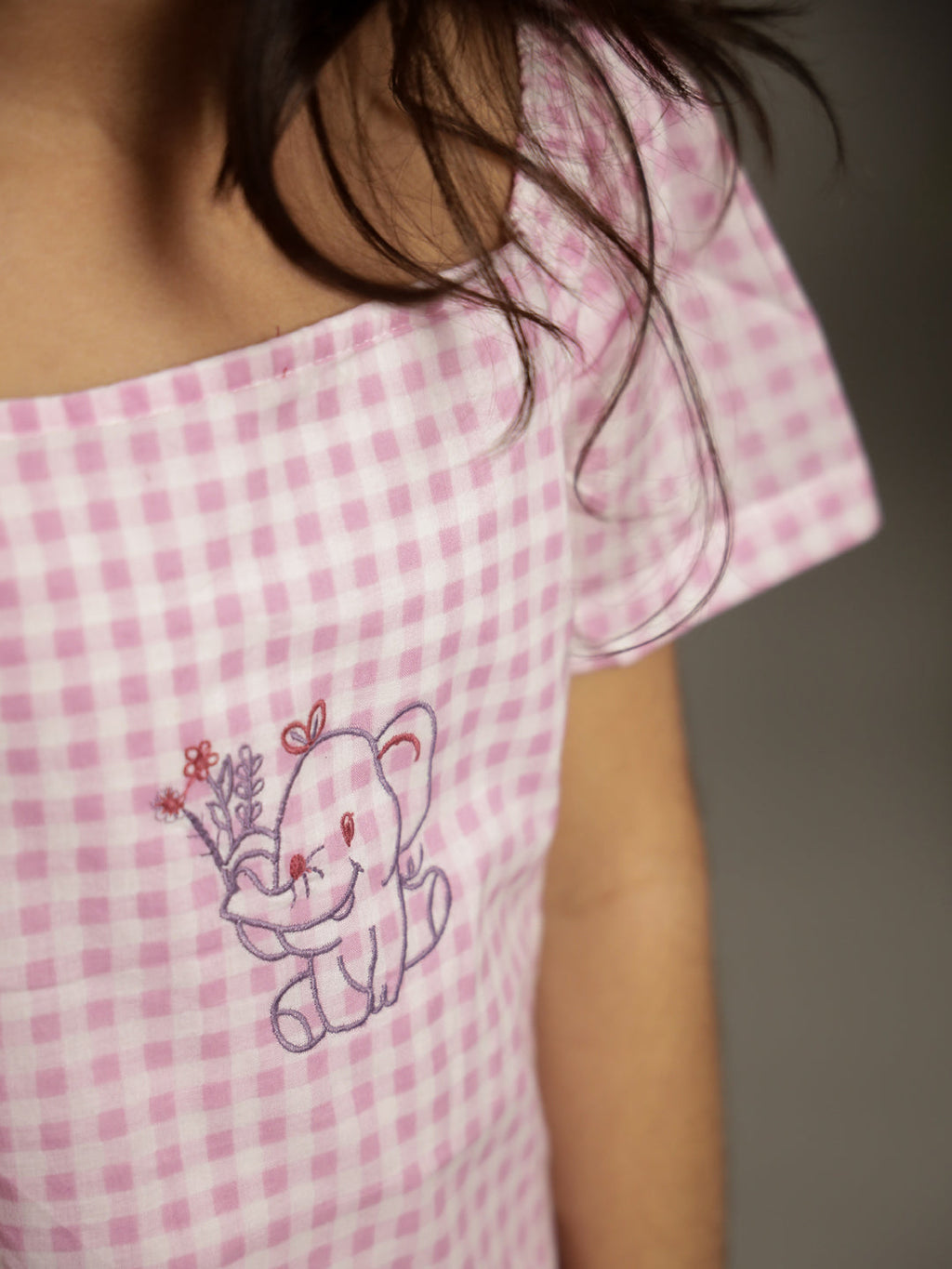 Pink Check Printed Square Neck Cotton Co-ords Set - SanskrutiHomes 