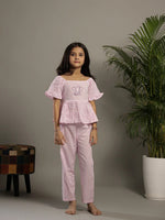 Pink Check Printed Round Neck Cotton Co-ords Set - SanskrutiHomes 