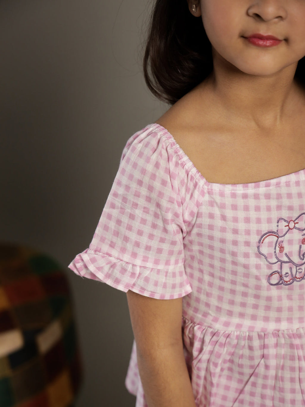 Pink Check Printed Round Neck Cotton Co-ords Set - SanskrutiHomes 