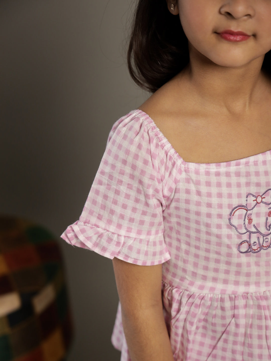 Pink Check Printed Round Neck Cotton Co-ords Set - SanskrutiHomes 