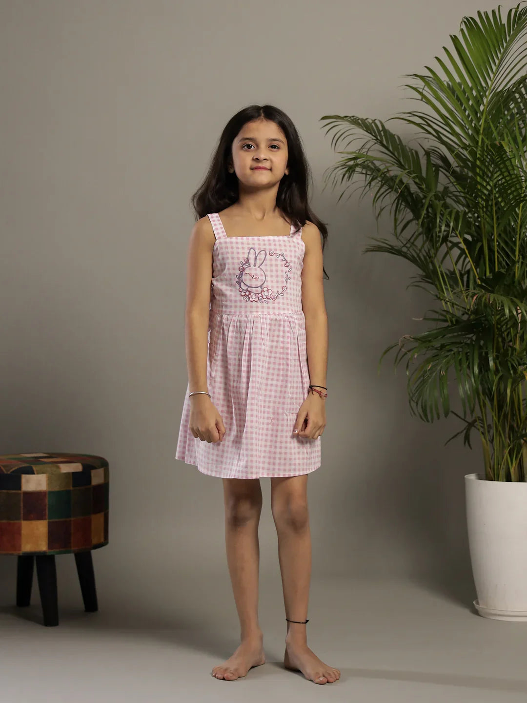 Lavender Color Check Design Dress for Kids - SanskrutiHomes 