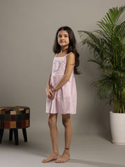 Lavender Color Check Design Dress For Kids