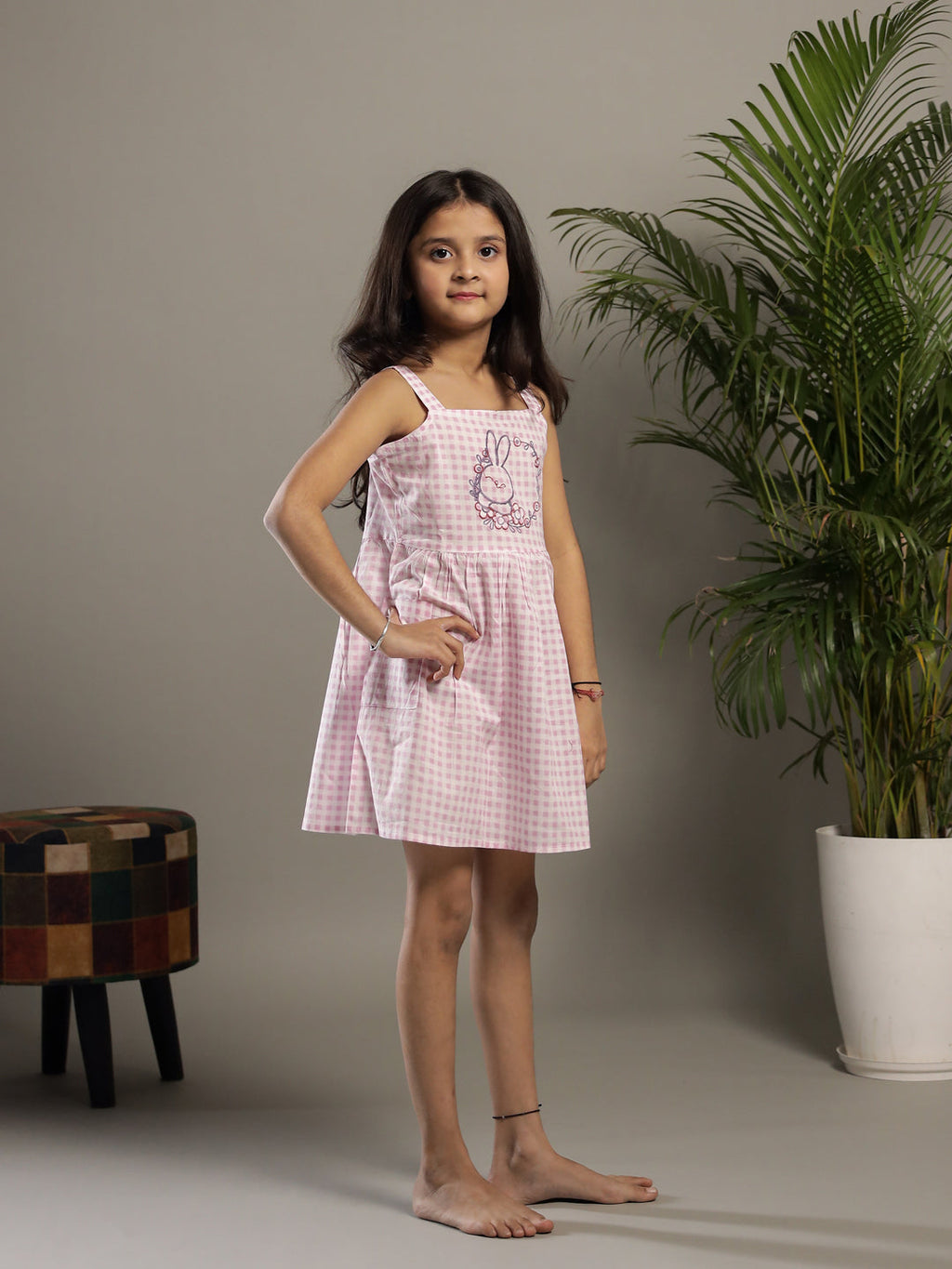Lavender Color Check Design Dress for Kids - SanskrutiHomes 