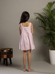 Lavender Color Check Design Dress For Kids