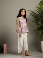 White Geometric Print V-Neck Co-ords Set for Kids - SanskrutiHomes 