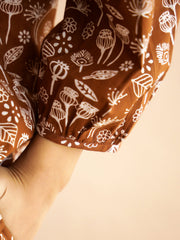 Brown V-Neck Pure Cotton Printed Floral Night Suit For Women