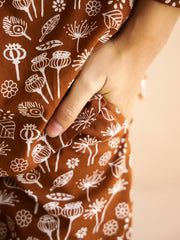 Brown V-Neck Pure Cotton Printed Floral Night Suit For Women