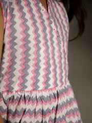 White Geometric Print V-Neck Co-ords Set - SanskrutiHomes 