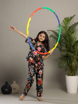 Black Multicolor Floral Printed Night Suit for Kids - SanskrutiHomes 