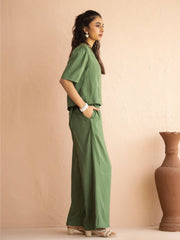 Green V-Neck Viscose Rayon Top Checked Co-ords Set for Women - SanskrutiHomes 