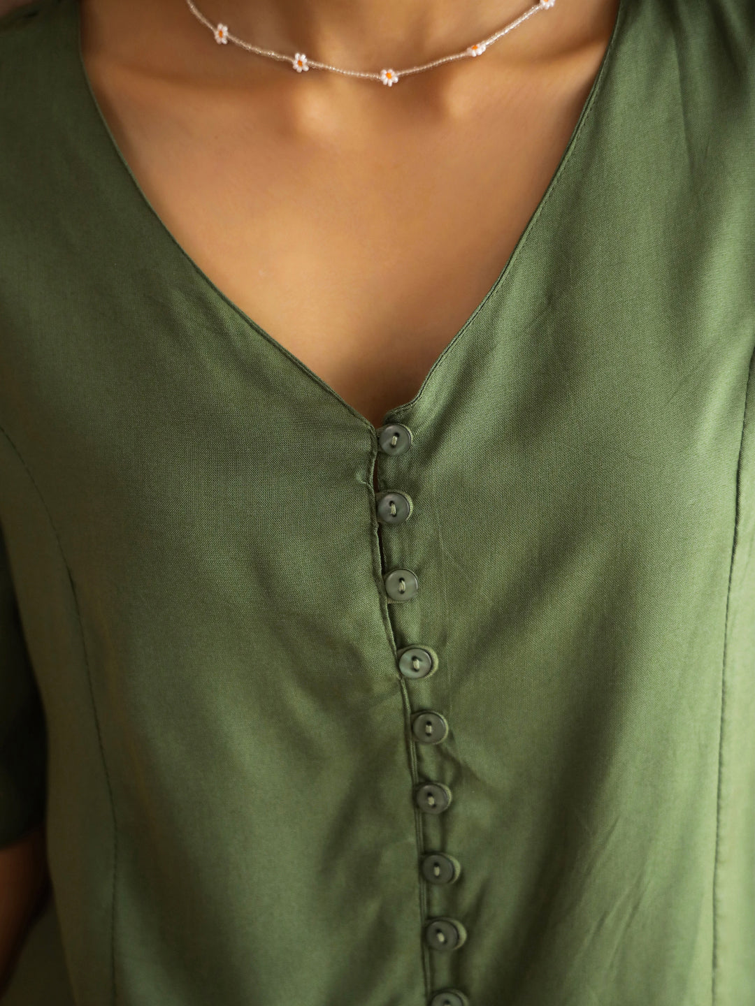 Green V-Neck Viscose Rayon Top Checked Co-ords Set for Women - SanskrutiHomes 