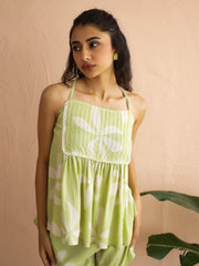 Green Floral Printed Viscous Rayon Night Suit with Shorts - SanskrutiHomes 