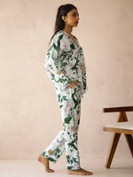 Blue V-Neck Pure Cotton Top Printed Co-ords Set for Women - SanskrutiHomes 