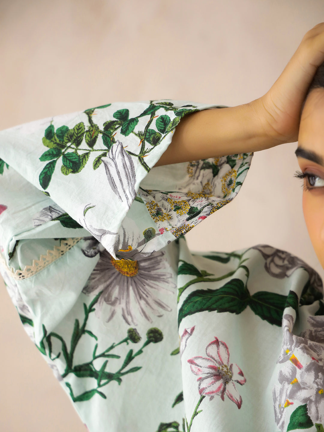 Blue V-Neck Pure Cotton Top Printed Co-ords Set for Women - SanskrutiHomes 