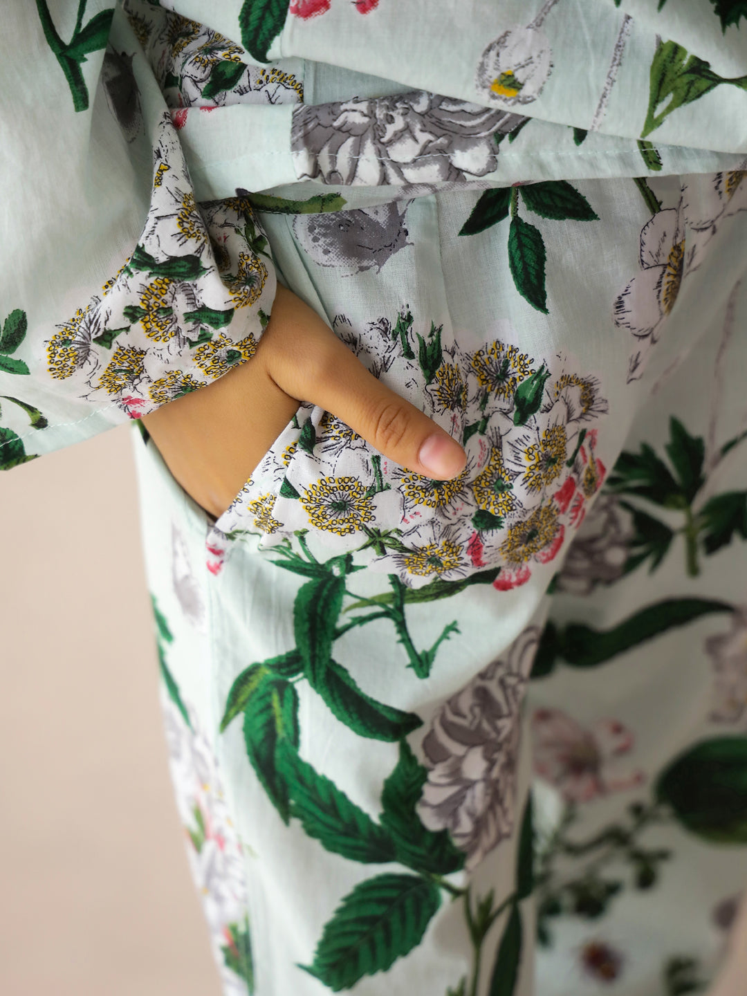 Blue V-Neck Pure Cotton Top Printed Co-ords Set for Women - SanskrutiHomes 