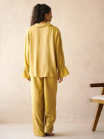 Yellow Solid V-Neck Pure Cotton Co-Ord Set for Women - SanskrutiHomes 