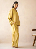Yellow Solid V-Neck Pure Cotton Co-Ord Set for Women - SanskrutiHomes 