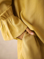 Yellow Solid V-Neck Pure Cotton Co-Ord Set for Women - SanskrutiHomes 