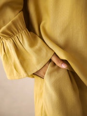 Yellow Solid V-Neck Pure Cotton Co-Ord Set for Women - SanskrutiHomes 