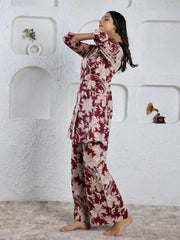 MAROON Red Printed cotton co-ord set - SanskrutiHomes 