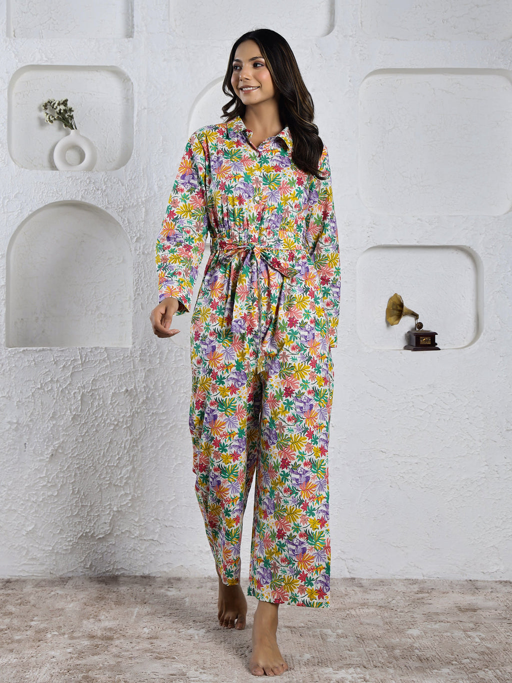 Multi-color floral Pure Cotton Jumpsuit - SanskrutiHomes 